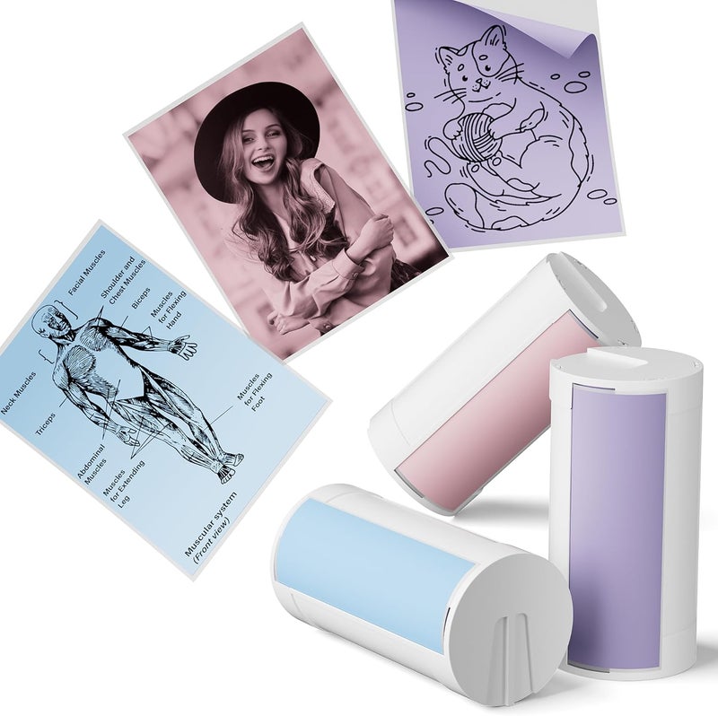 ETIKEZ Genuine Self-Adhesive Thermal Printer Stickers, Compatible with PM290C Mini Sticker Printer, Black on White, 54mmx3.2m Sticker Paper for Journal, Study, Photos, 3 Rolls, Blue/Pink/Purple - Image 1